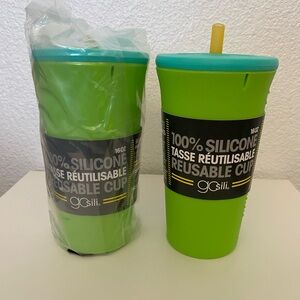Lot of 2 GoSili Eco-Friendly Reusable Silicone Straw Tumbler 16oz Lime